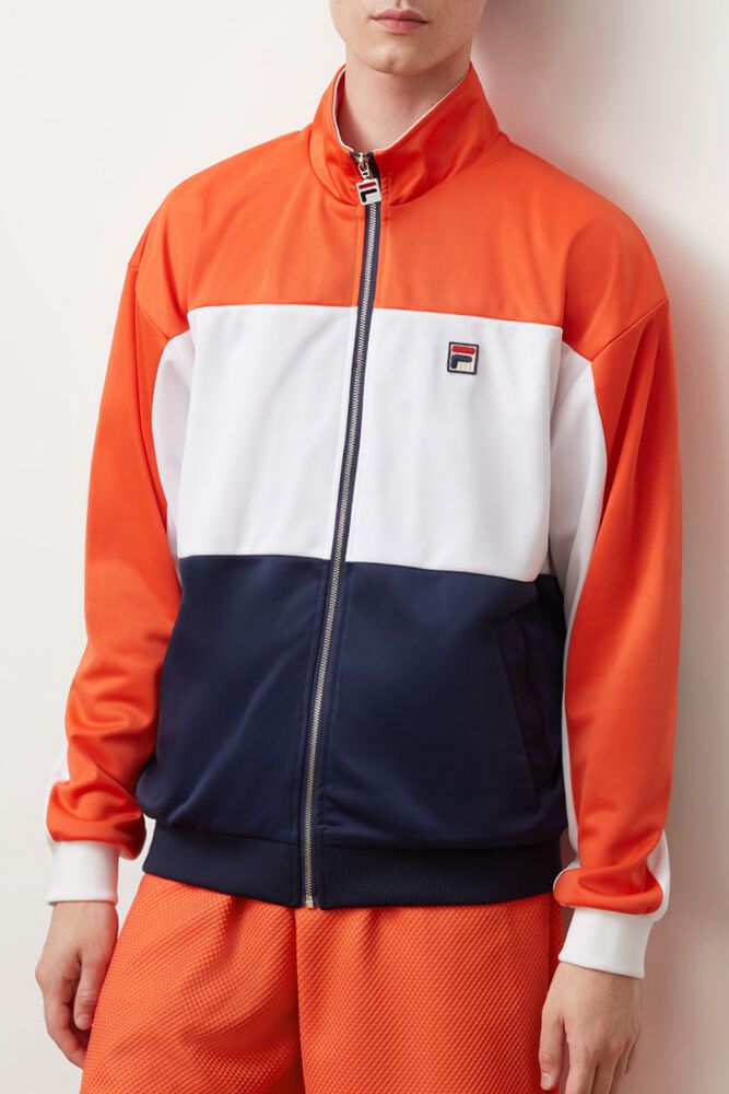 Fila Jacket Mens Orange/White/Navy - Sterling Track - Philippines 0375946-BD